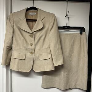 Tahari ASL Tan and Cream Blazer Structured Notched Lapel